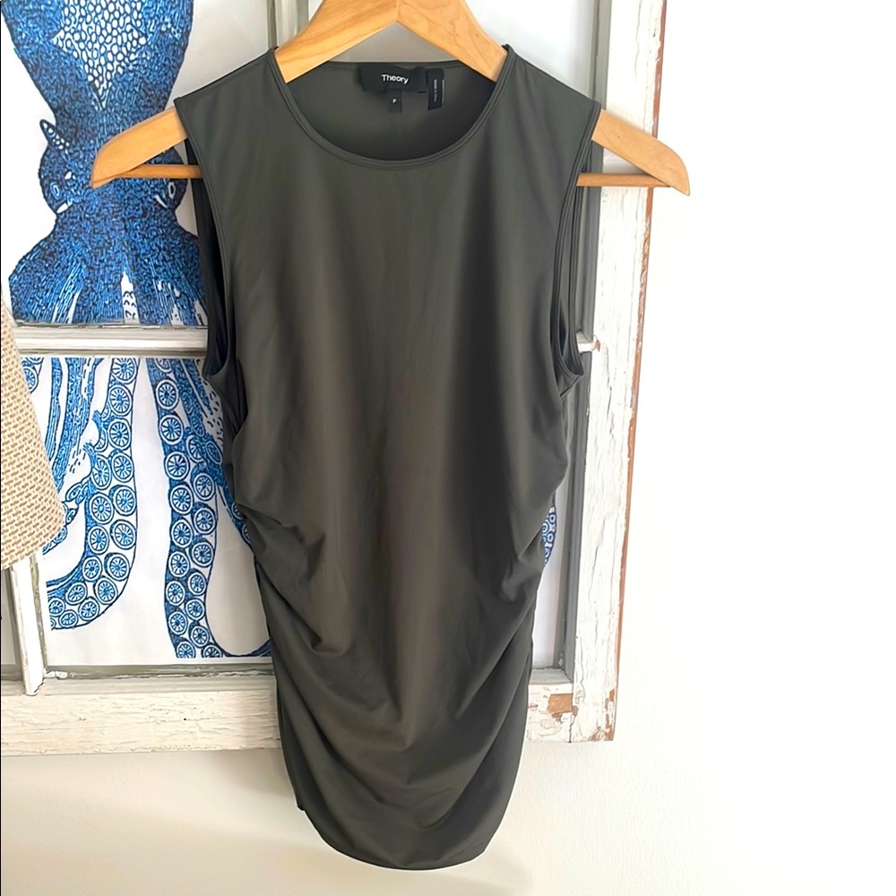 THEORY ruched shell spanish green travel jersey